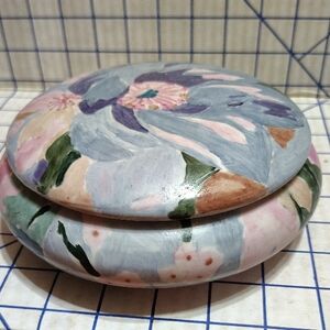 Hand-Painted Floral Ceramic Trinket Box - Pink & Blue